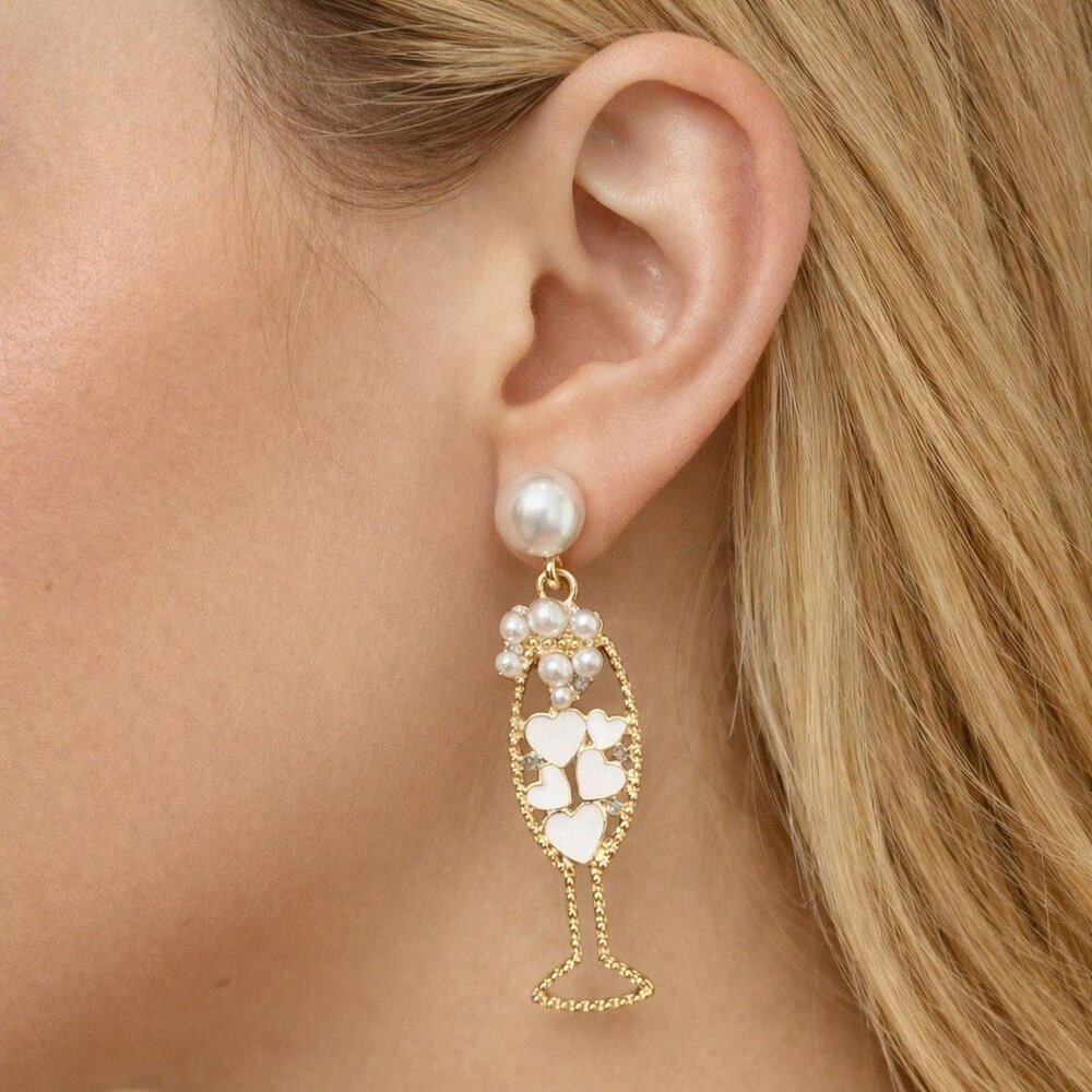 Champagne Hearts Earrings - WHITE